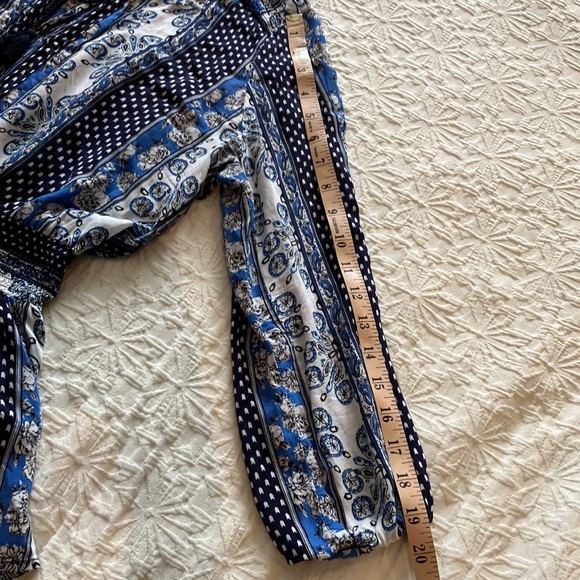 Fun black & white, white & blue & black, blue, white & black patchwork boho top - Picture 10 of 16